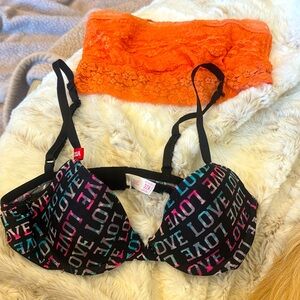 Free people & So intimates bra bundle. FP small lace Bandeau orange SO 32A love